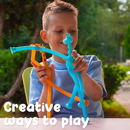 Boxgear 4 Pieces LED Telescopic Suction Cup Giraffe Toy, Shape Changing Telescopic Tube Fidget Toys, Pop Tubes, Fidget Tubes Sensory Toys for Girls Boys (Giraffe)