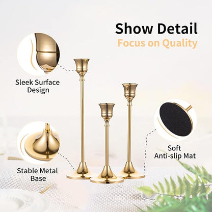 Nuptio Candlestick Candle Holders 15 Pcs Candle Stick Holder Gold Taper Candle Holder Candle Stand for Wedding Party Thanksgiving Halloween Birthday Mantel Baby Shower Table Centerpieces Decor