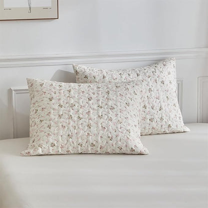mixinni Floral Quilt Set King Cute Pink Flower Printed Quilted Bedding Set, Soft Aesthetic Floral Lightweight Bedspread Coverlet Set with Shams for All Season-(92"x106", 1 Quilt+ 2 Pillow Shams)