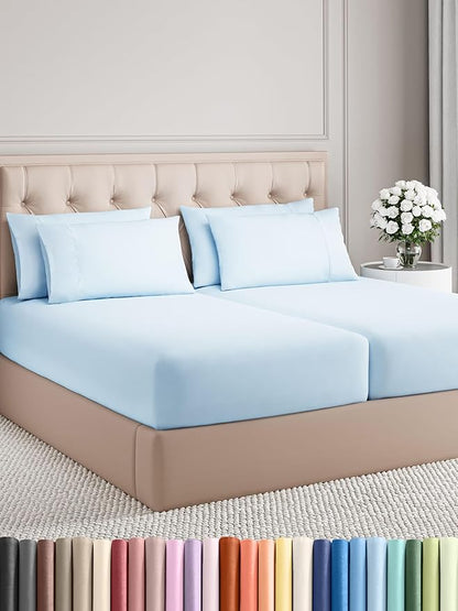 CGK Linens Split King 7 Piece Sheet Set - Cooling Sheets for Hot Sleepers - Hotel Luxury Bedding Set with 8-16 Inch Deep Pockets - 1 Flat & 2 Fitted & 4 Pillowcases - Soft & Wrinkle Free - Split King