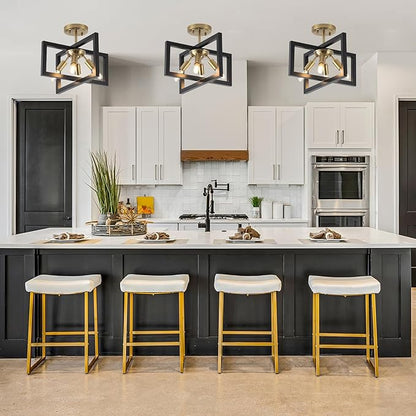 Semi-Flush Mount Ceiling Light - Modern Industrial Light Fixture Black and Gold,4-Light Candelabra Lighting Ceiling Lamp for Kitchen Foyer Entryway Hallway Bedroom Closet
