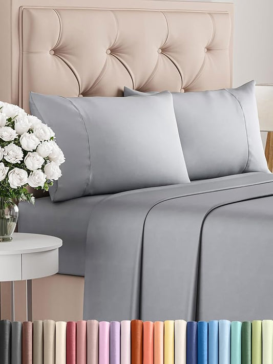 CGK Linens Twin 4 Piece Sheet Set - Cooling Sheets for Hot Sleepers - Hotel Luxury Bedding Set with 8-16 Inch Deep Pockets - 1 Flat & 1 Fitted & 2 Pillowcases - Soft, Comfy & Wrinkle Free - Steel Blue
