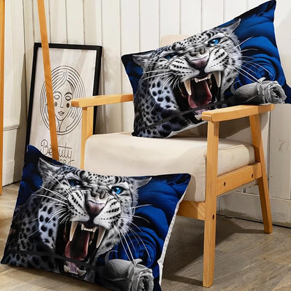 AILONEN Leopard Fitted Sheet Set Twin XL Size, Roaring Cheetah Print Bed Sheet Set,Blue Rose Bedding Grey Leopard Sheet Set,Wildlife Bed Sheet Set Animal Themed Fitted Sheet and 2 Pillowcases,3 Pieces