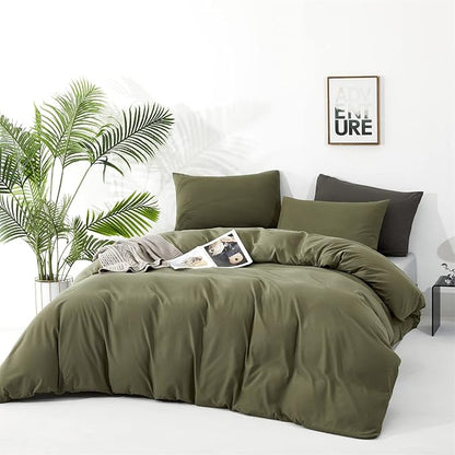 Cottonight Green Comforter Set California King Olive Green Bedding Set Dark Green Blanket Quilts Modern Soft Breathable 3 Piece Army Comforter Set for Women Men