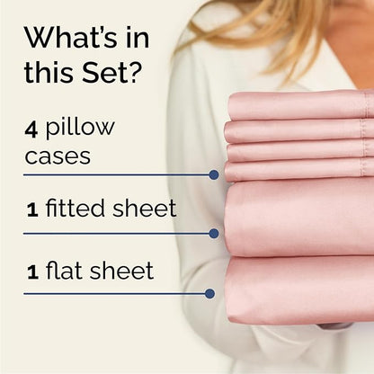 CGK Linens Cal King 6 Piece Sheet Set - Cooling Sheets for Hot Sleepers - Hotel Luxury Bedding Set with 8-16 Inch Deep Pockets - 1 Flat & 1 Fitted & 4 Pillowcases - Soft and Wrinkle Free - Baby Pink