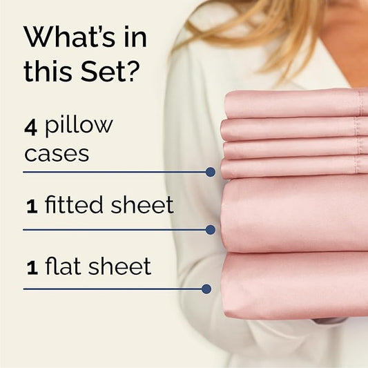 CGK Linens Cal King 6 Piece Sheet Set - Cooling Sheets for Hot Sleepers - Hotel Luxury Bedding Set with 8-16 Inch Deep Pockets - 1 Flat & 1 Fitted & 4 Pillowcases - Soft and Wrinkle Free - Baby Pink