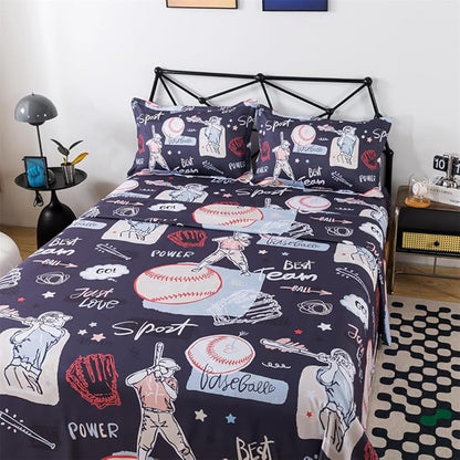 qjmiaofang Baseball Sheet Twin for Kids Sports Sheets Set 3Pieces Baseball Bed Sheet Set Sport Theme Bed Set Baseball Player Sheet Set Including 1 Flat Sheet 1 Fitted Sheet 1 Pillow Shams