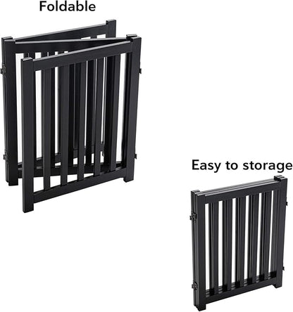 LZRS 3-Panel Wooden Free Standing Foldable Dog Gate – 24" High,Step-Over Safety Pet Gate for Doorways, Stairs, Hallways, Indoor Dog Barrier for Small to Medium Dogs & Puppies, Black