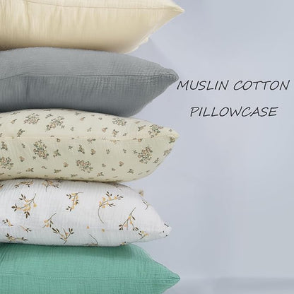 Organic Cotton Muslin Mini Pillowcases with Envelope Design,2 Pack Ultra Breathable Kids Toddler Pillowcases for Boys and Girls- 13 x 18 inches (Turquoise)