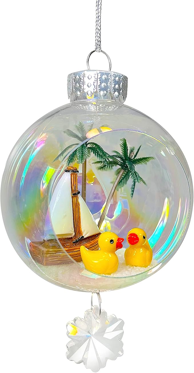 Ducks Christmas Ornament - Handmade Shatterproof Decorations for Indoor Outdoor Xmas Tree - Clear Ball Ornaments with Magnetic Crystal - Great Gift or Stocking Stuffer for Mom, Sister, Friend