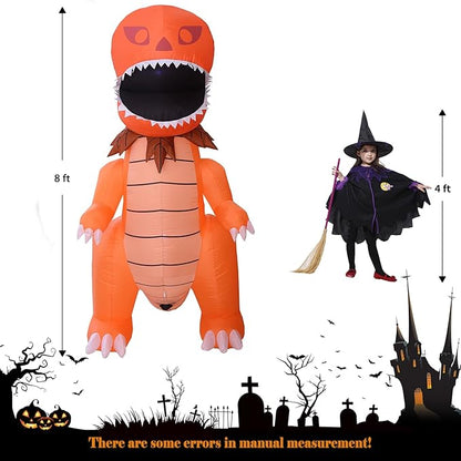 DearSun 8FT Giant Halloween Inflatable Pumpkin Dinosaur with LED Lights Outdoor Decoration Large Party Yard Decoration (Giant Pumpkin Dinosaur)