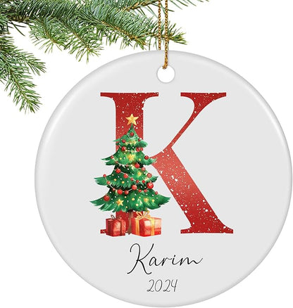 Letter Name Ornament, Personalized Christmas Ornaments 2025, Custom Initial Ornaments A-Z Monogram Ceramic Christmas Ornament, Family Keepsake