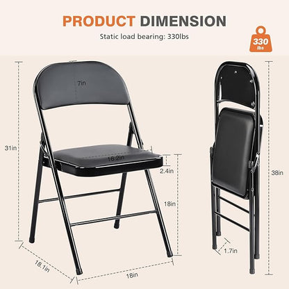 Sweetcrispy Folding Chair 8 Pack, Leather Padded Folding Chairs, Sturdy Metal Foldable Chairs, Easy to Use and Store, Outdoor and Indoor, for Home, Office, Party, Comfy