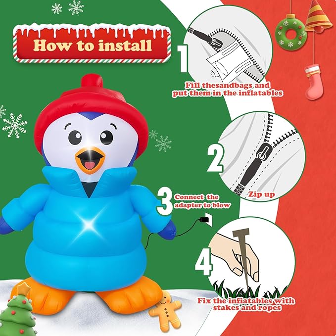 Christmas Decorations Outdoor Inflatables 6FT Penguin Yard Decor with Build-in LEDs Blow Up for Christmas Party Indoor Outdoor Yard Garden Lawn Patio