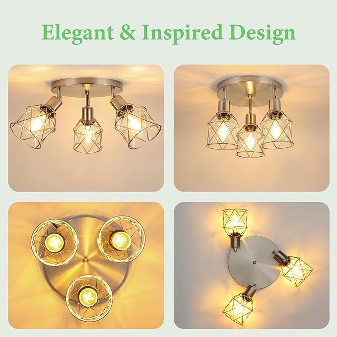 WILON Semi Flush Mount Ceiling Light 3-Light Brushed Nickel Close to Ceiling Light Fixtures, Kitchen Light Fixtures Ceiling Mount E26 Base Multi-Directional Ceiling Lamp Modern Hallway Light Fixtures