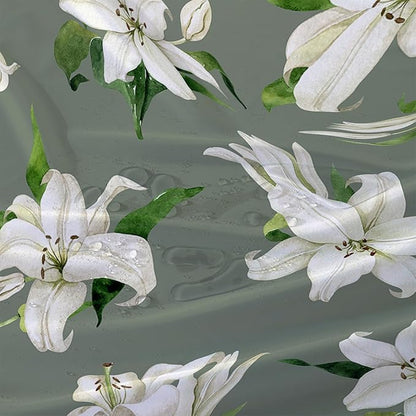 AILONEN Flower Shower Curtain, Vintage Garden Lilies Theme Waterproof Fabric Shower Curtain Set,Green Spring Flowers Bathroom Decor for Teen Girls Women,36" W*72" H