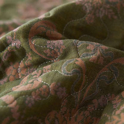 mixinni King Size Quilt Bedding Set Green Floral Soft Cotton Double-Layer Vintage Gold Paisley Quilt Set Farmhouse Bedspread Coverlet Sets, 3-Pieces Including Pillow Shams (106x96 Inches)