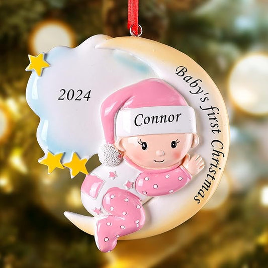 Baby Girl First Christmas Ornament - Custom Name & Date - 2024 Personalized Baby's First Christmas Ornament - Granddaughter Ornament - Keepsake