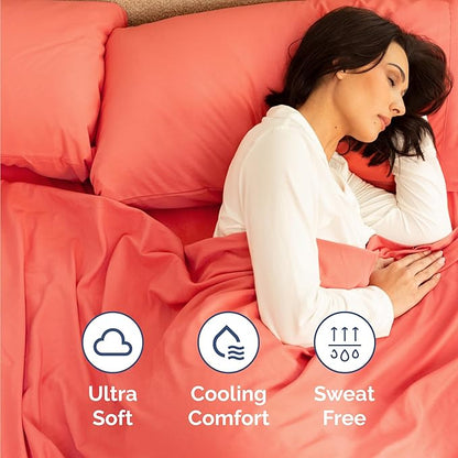 CGK Linens Twin 4 Piece Sheet Set - Cooling Sheets for Hot Sleepers - Hotel Luxury Bedding Set with 8-16 Inch Deep Pockets - 1 Flat & 1 Fitted & 2 Pillowcases - Soft, Easy Care & Wrinkle Free - Coral