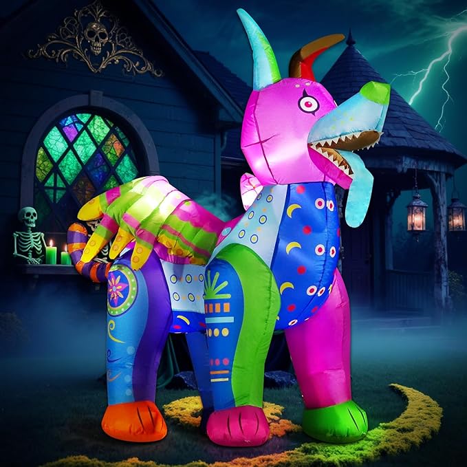DomKom 6FT Halloween Inflatable Blow Up Decorations, Dia de Los Muertos Day of Dead Alebrije, Built-in LEDs for Holiday Party, Garden, Lawn, Yard, Patio Décor