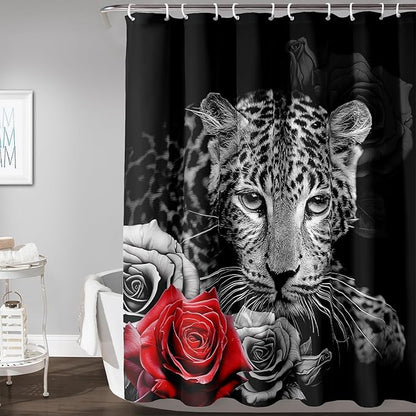 AILONEN Grey Leopard Shower Curtains for Women,Rose Leopard Bath Curtains Gifts for Lover,Polyester Waterproof for Bathroom with Plastic Hooks 36" W*72" H Grey