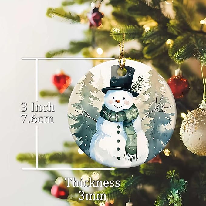 Snow Gentleman Ornaments Winter Holiday Round Ceramic Colorful Hanging Ornament Christmas Keepsake Decor for Xmas Tree Winter Holiday Xmas Gift for Women Men 3"