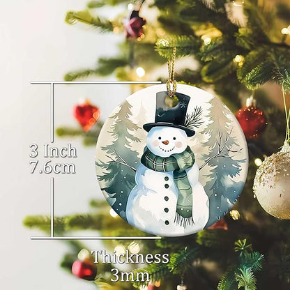 Snow Gentleman Ornaments Winter Holiday Round Ceramic Colorful Hanging Ornament Christmas Keepsake Decor for Xmas Tree Winter Holiday Xmas Gift for Women Men 3"