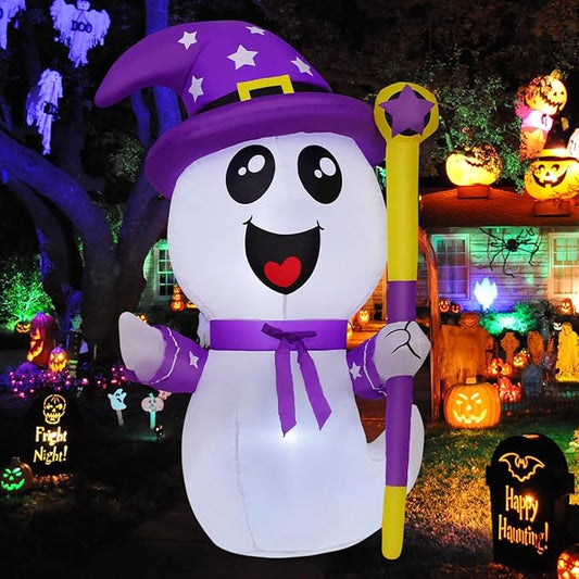 GOOSH 5FT Halloween Inflatables Ghost Outdoor Decoration Blow Up Yard Cute Ghost with Built-in LEDs for Indoor Party Garden Lawn Holiday Decor