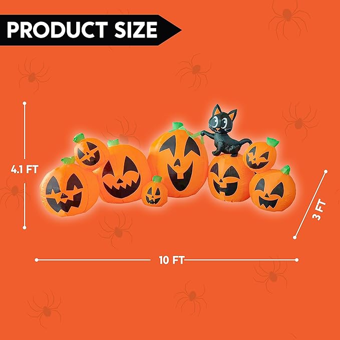 Joiedomi 10 FT Long Halloween Inflatables Outdoor Decorations, Blow Ups Inflatable Pumpkin for Yard with Witch's Cat, 8 Pcs Blow Up Pumpkin Decor for Halloween Decorations Outside