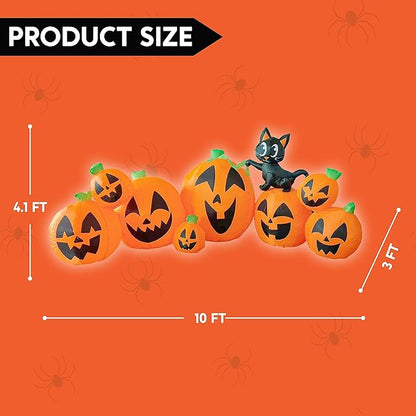 Joiedomi 10 FT Long Halloween Inflatables Outdoor Decorations, Blow Ups Inflatable Pumpkin for Yard with Witch's Cat, 8 Pcs Blow Up Pumpkin Decor for Halloween Decorations Outside