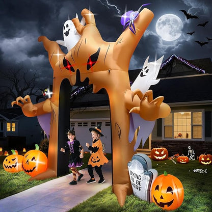 Kalolary 12FT Halloween Inflatables Archway Ghost Tree Outdoors Decoration, Dead Tree Arch Inflatable with Pumpkin Bat Spider Blow Up Yard Decoration with Build-in Lights for Garden Lawn Outdoor Decor