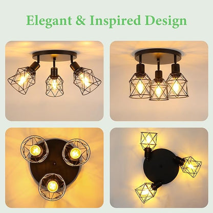 WILON Kitchen Light Fixtures Ceiling Mount, Black Ceiling Light Fixtures 3-Light Adjustable Semi Flush Mount Ceiling Light, Multi-Directional Ceiling Lights for Kitchen Hallway Dining Room(E26 Base)