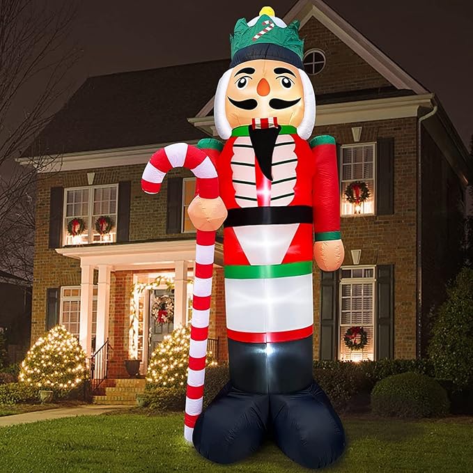 12 Ft Giant Christmas Inflatables Nutcracker Soldier Build in LED Lights, Outdoor Xmas Decoration, Blow Up Nutcracker for Square Lawn Garden Patio Holiday Party Decor