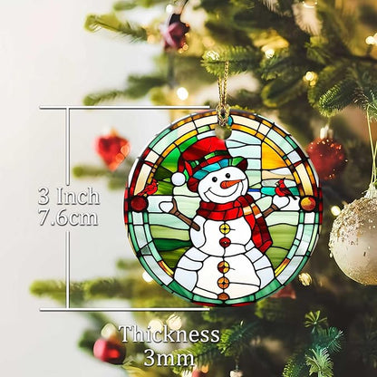 Snowman Cardinal Ornament Round Ceramic Colorful Glass Style Ornament Xmas Keepsake for Christmas Tree Winter Holiday Xmas Gift for Women Men Xmas Hanging Ornament 3"