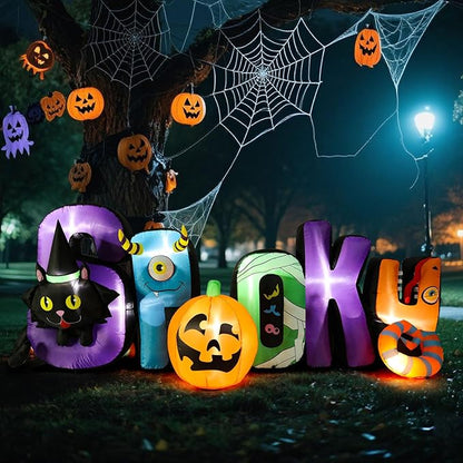 WONDER GARDEN Halloween Inflatable Outdoor Decoration - Spooky Blow Up Halloween Inflatables with Black Cat and Pumpkin Yard Party Garden Lawn Decor