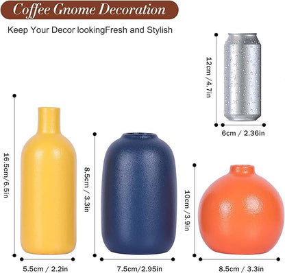 Colorful Ceramic Vase Set, Small Burnt Orange Blue Yellow Vases Home Decor,Fall Décor Modern Farmhouse Vases for Home Decor, Organic Decor Accents for Living Room, Table, Shelf, Entryway, Set of 3