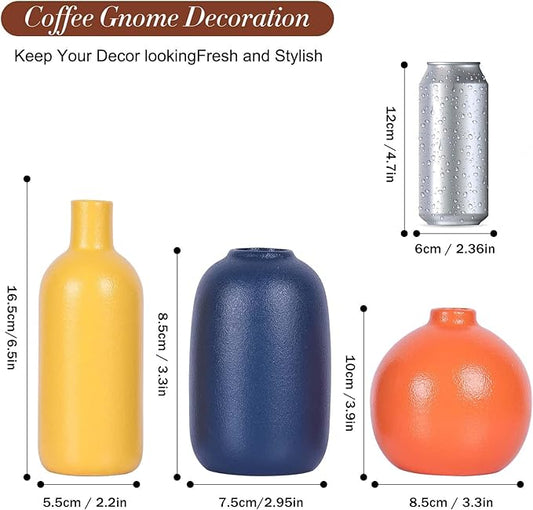 Colorful Ceramic Vase Set, Small Burnt Orange Blue Yellow Vases Home Decor,Fall Décor Modern Farmhouse Vases for Home Decor, Organic Decor Accents for Living Room, Table, Shelf, Entryway, Set of 3