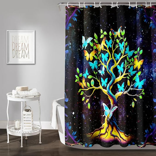 AILONEN Tree of Life Shower Curtain for Bathroom,Galaxy Starry Glowing Tree of Life Bath Curtain,Colorful Tree Shower Curtain Waterproof with 12 Plastic Hooks for Boys Girls Adults 60" W*72" H