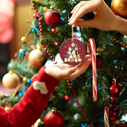 Cats Christmas Tree Ornament Round Ceramic Ornament Xmas Keepsake for Christmas Tree Winter Holiday Xmas Gift for Women Men Xmas Hanging Ornament 3"