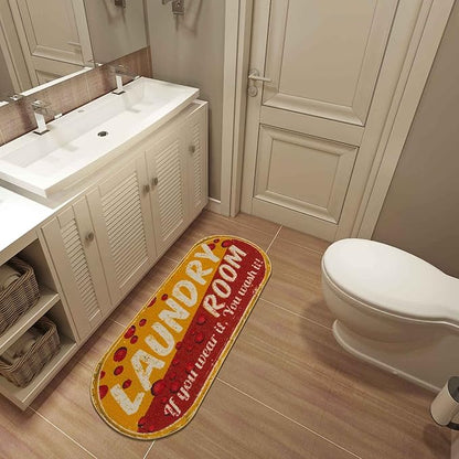 Machine Washable Bubbles Design Laundry Room Rug Non-Slip Rubberback 2x5 Laundry Runner Rug for Laundry Room, Bathroom, Washroom, 20" x 59" Oval, Red/Yellow