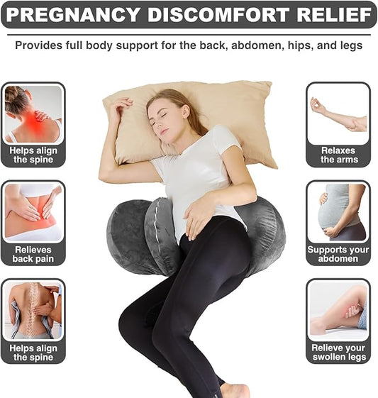 Pregnancy Pillow for Pregnant Women Sleeping, Maternity/Pregnancy Body Pillow Support for Back, Legs, Belly, HIPS of Pregnant Women Grey, Small