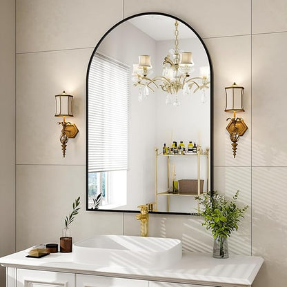 HARRITPURE 26" x 38" Arch Mirror Bathroom Wall Mounted Mirrors Black Vanity Mirror with Metal Frame for Bedroom Living Room Entryway