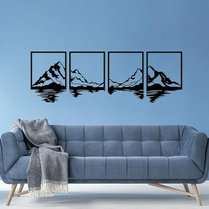 ESTART 4 PCS Metal Mountain Wall Art, Large Mountains Wall Decor, Mountain Forest Decorative Painting Suitable For Living Room Bedroom Office Indoor And Outdoor (Mountains Rivers)