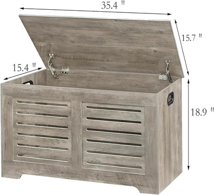 DINZI LVJ Storage Chest, Flip-Top Wooden Toy Box with 2 Safety Hinges, Retro Entryway Shoe Bench, Sturdy Large Storage Trunk for Living Room, Bedroom, Toddler Room, Easy Assembly, Grey Wash