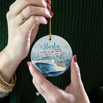 Personalized Alaska Cruise Ornaments - Custom Text and Date Family Cruise Keepsakes for Christmas Tree