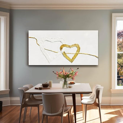 GAIDUOMAI Abstract Wall Canvas Art Love Heart Modern Artwork Textured Room Decor Gold Line Prints for Office Home Hotel 24"x48" Ready to Hang