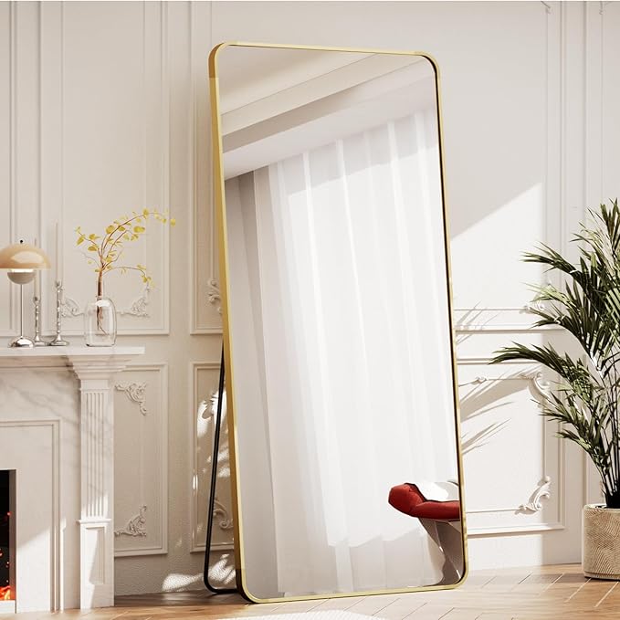 BEAUTYPEAK Gold Full Length Mirror, 71"x32" Rounded Corner Floor Mirror Standing Hanging or Leaning Against Wall, Suitable for Bedroom or Dressing Room