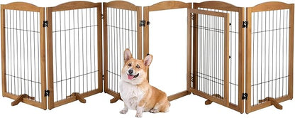 Pet Gate - 6-Panel Indoor Folding Dog Fence for Stairs or Doorways - 133x32-Inch Freestanding Play Pen with Support Feet by PETMAKER (Natural)