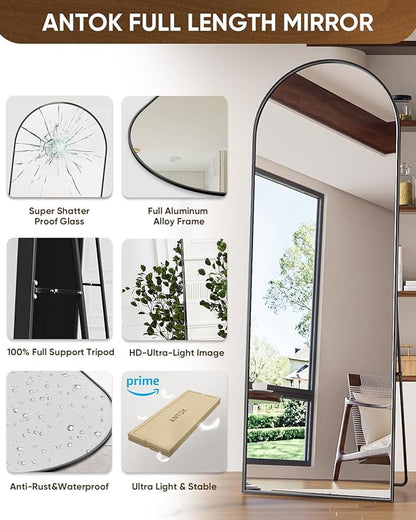 Antok Full Length Mirror, 65"x22" Floor Mirror Freestanding, Full Body Floor Standing Mirror with Stand for Bedroom, Hanging Mounted for Living Room Cloakroom, Black