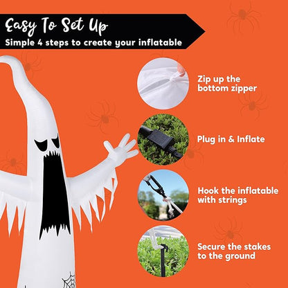 Joiedomi 12 FT Halloween Inflatables Giant Ghost Outdoor Decorations, Halloween Blow Up Ghost Yard Decorations with 3-Colored Flashing Flame Light for Lawn Party Scary Decor